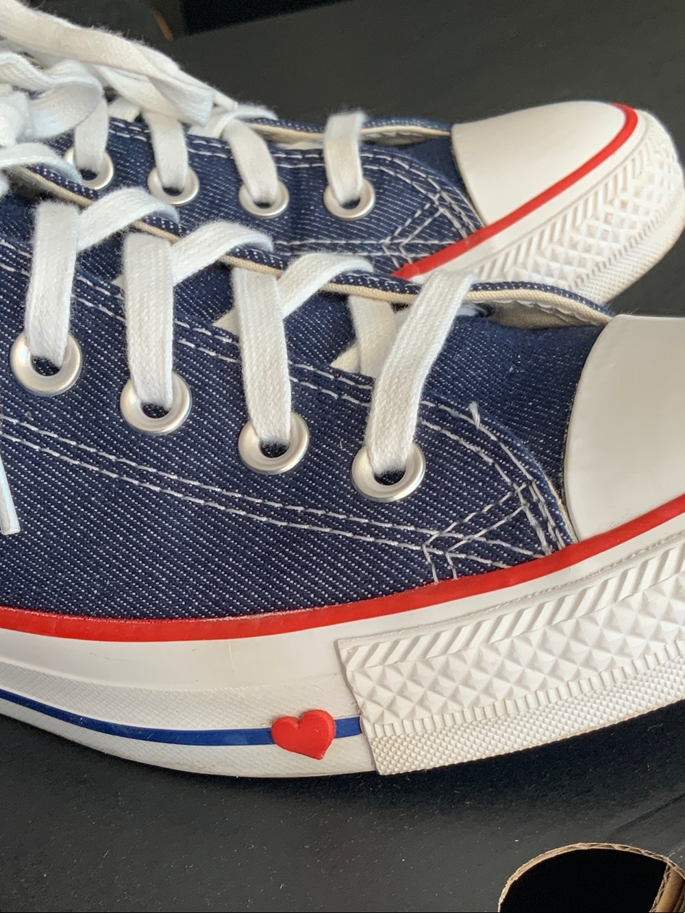 Converse Navy Canvas Kids Sneakers with White Laces and Red Accent
